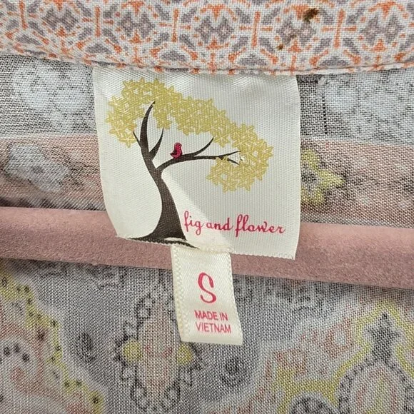 Fig & Flower Anthropologie Women's Boho Print Blouse SM Multicolor Button Up - Picture 2 of 8